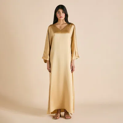 Olivia Von Halle Vreeland Lune Caramel Embellished Dress In Silk Satin