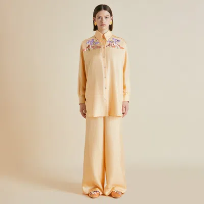 Olivia Von Halle Wolfe Damaris Orange Mountain Silk Twill Pajamas - L In Neutral