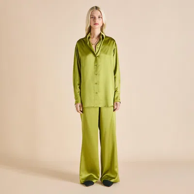 Olivia Von Halle Wolfe Olive Green Pajamas