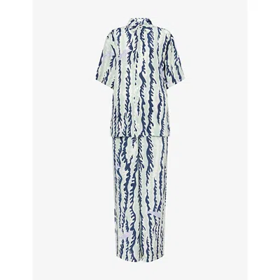 Olivia Von Halle Womens Alabama Marina Wave Silk Crêpe De Chine Pyjama Set