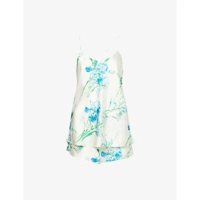 Olivia Von Halle Womens Bella Asterias Floral Silk Satin Camisole Set Xs
