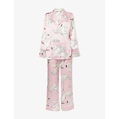 Olivia Von Halle Womens Lila Selene Printed Silk Pyjama Set Xs In Purple
