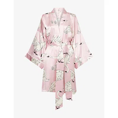 Olivia Von Halle Womens Mimi Selene Swan-print Silk Robe In Multi