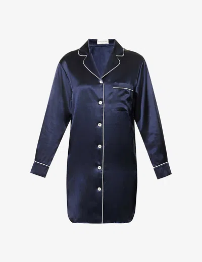 Olivia Von Halle Poppy V-neck Silk Nightdress In Navy