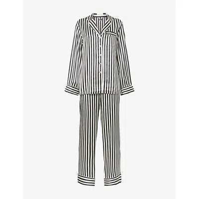 Olivia Von Halle Womens  Lila Nika Striped Silk-satin Pyjamas In Black