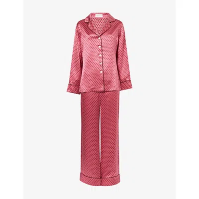 Olivia Von Halle Womens Lila Dita Geometric-print Silk Pyjama Set In Pink