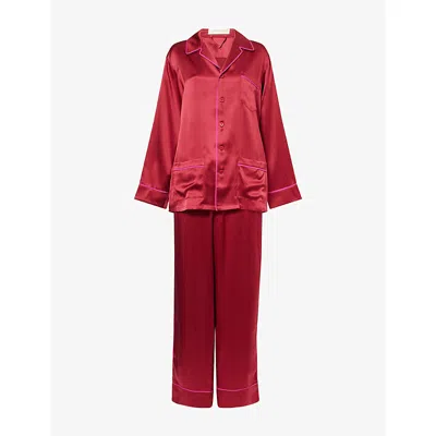 Olivia Von Halle Yves Russet Red Pajamas In Pink