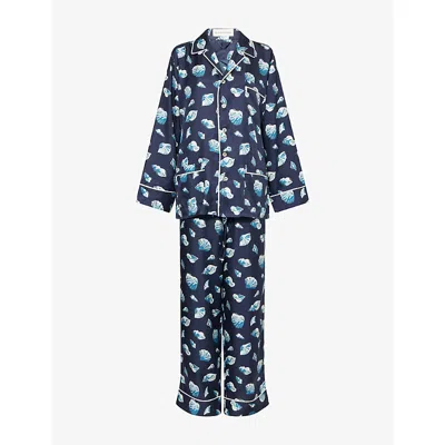 Olivia Von Halle Womens Yves Nautilus Seashell Silk-twill Pyjamas