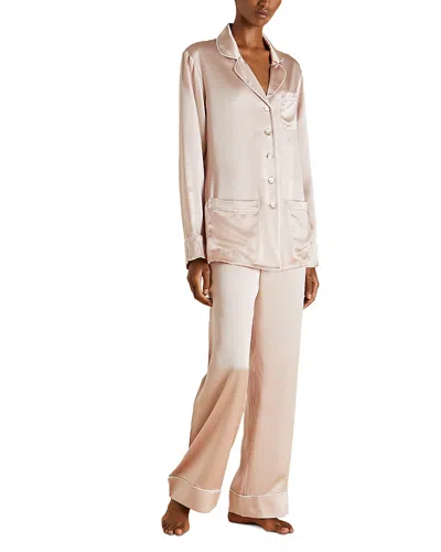 Olivia Von Halle Woven Silk Long Sleeve Pajama Set In Neutral