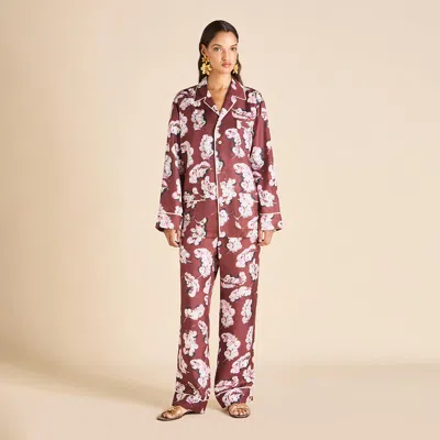 Olivia Von Halle Yves Boudoir Maroon Feather Pajamas In Brown