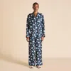 Olivia Von Halle Yves Nautilus Navy Seashell Pyjamas In Silk Twill