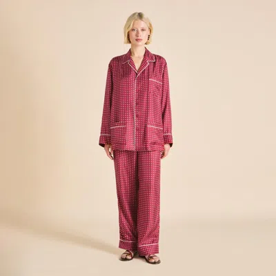 Olivia Von Halle Yves Palazzo Burgundy Polka Dot Pajamas