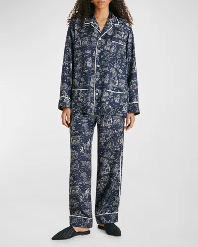 Olivia Von Halle Yves Toile-print Silk Twill Pajama Set In Blue