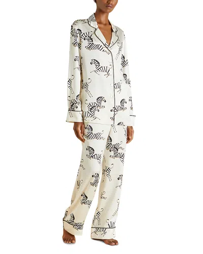 Olivia Von Halle Zebedee Silk Woven Long Sleeve Pajama Set In White
