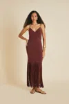 Olivia Von Halle Zoya Burgundy Slip Dress In Silk Crêpe De Chine