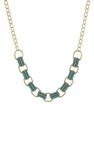 Olivia Welles 14k Gold Plated Crystal Edged Link Necklace In Green