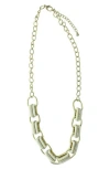 Olivia Welles 14k Gold Plated Crystal Edged Link Necklace In Gray