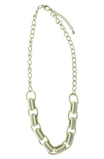 Olivia Welles 14k Gold Plated Crystal Edged Link Necklace In White