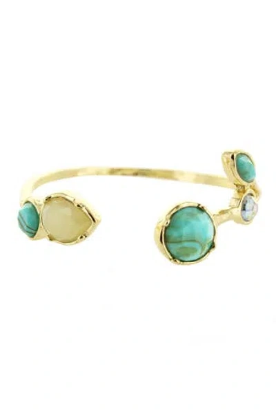 Olivia Welles 14k Gold Plated Detailed Mixed Stone Cuff Bracelet