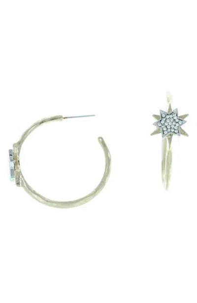 Olivia Welles 14k Gold Plated Pave Crystal Burst Hoop Earrings In Green