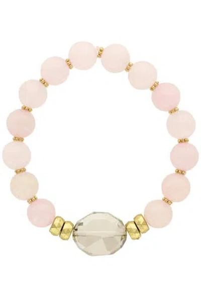 Olivia Welles 14k Gold Plated Serenity Stones Bracelet In Matte Gold/pink