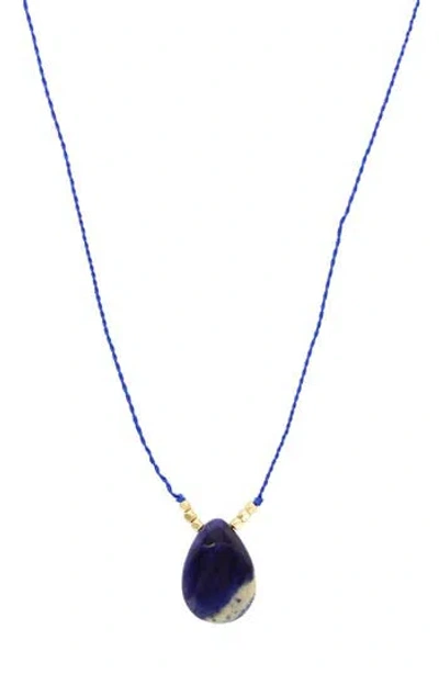 Olivia Welles Agate Stone Cord Necklace In Blue