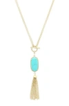 Olivia Welles Ainsley Tassel Pendant Necklace In Gold/turquoise