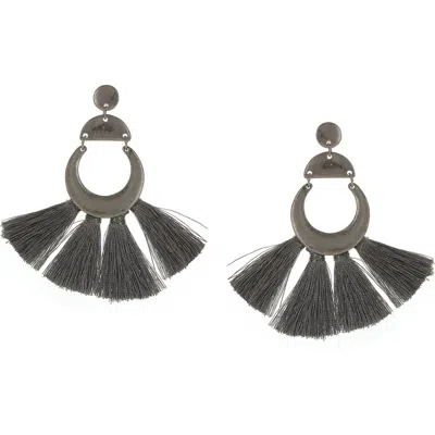 Olivia Welles Alanna Geometric Fringe Fan Drop Earrings In Gray