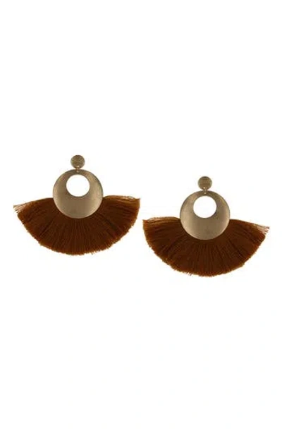 Olivia Welles Alba Hoop Tassel Drop Earrings In Brown