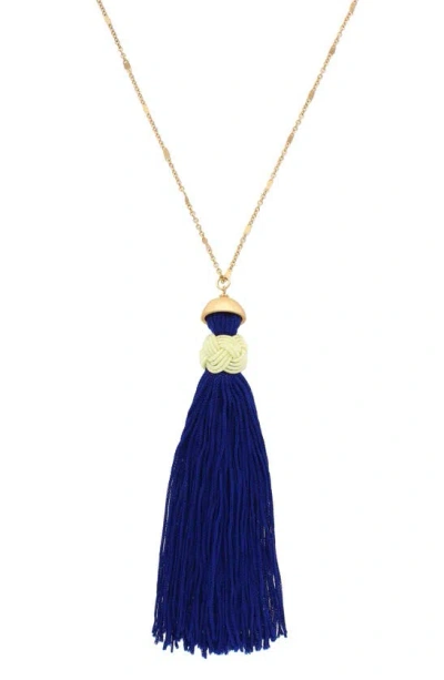 Olivia Welles Anissa Tassel Pendant Necklace In Matte Gold / Navy