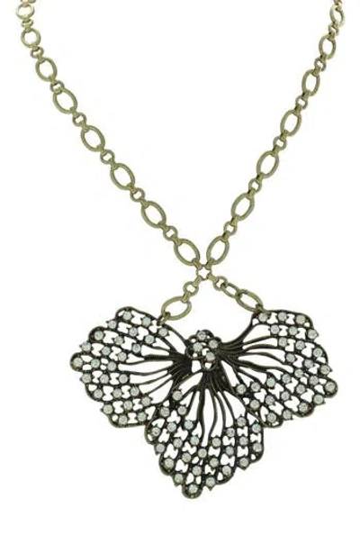 Olivia Welles Antiqued Flower Petal Statement Necklace In Antique Gold/crystal