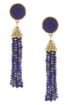 Olivia Welles Ava Beaded Tassel Drop Earrings In Antique Gold/blue