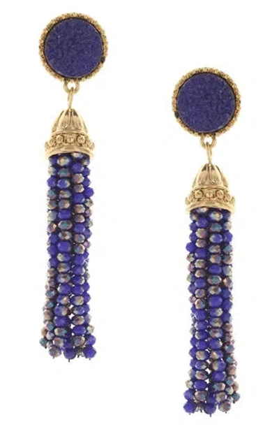 Olivia Welles Ava Beaded Tassel Drop Earrings In Blue