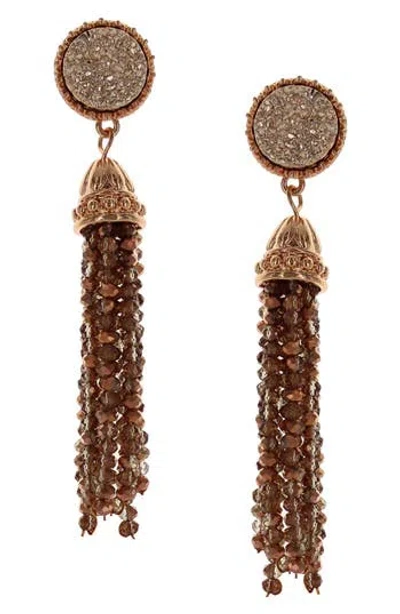 Olivia Welles Ava Beaded Tassel Drop Earrings In Brown