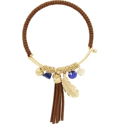 Olivia Welles Blake Rawhide Wrapped Charm Bracelet In Gold