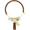 Olivia Welles Blake Rawhide Wrapped Charm Bracelet In Brown