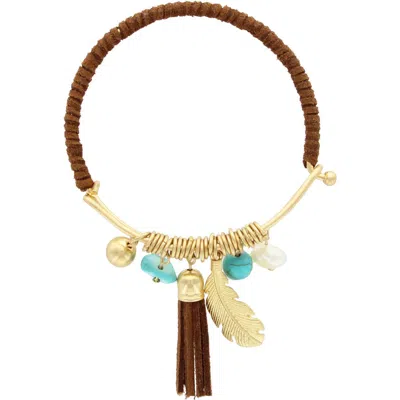Olivia Welles Blake Rawhide Wrapped Charm Bracelet In Brown