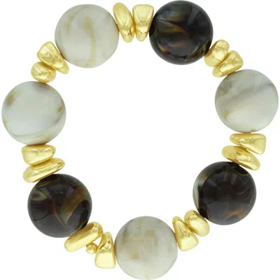 Olivia Welles Bohemian Resin Stretch Bracelet In Gold / Brown / Beige