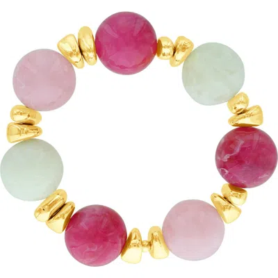 Olivia Welles Bohemian Resin Stretch Bracelet In Gold / Pink / Beige
