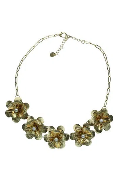 Olivia Welles Bopha Faux Pearl Floral Collar Necklace In Gold