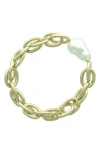 Olivia Welles Bridget Faux Pearl Stretch Bracelet In Gold/white