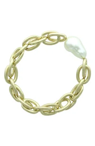Olivia Welles Bridget Faux Pearl Stretch Bracelet In Gold/white