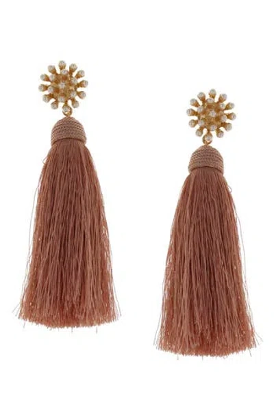 Olivia Welles Briella Imitation Pearl & Tassel Drop Earrings In Brown