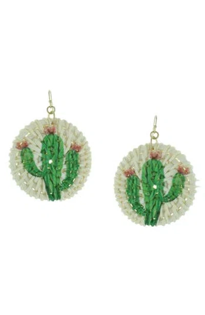 Olivia Welles Cactus Straw Drop Earrings In Green
