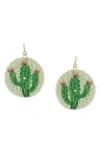 Olivia Welles Cactus Straw Drop Earrings In Green/ivory