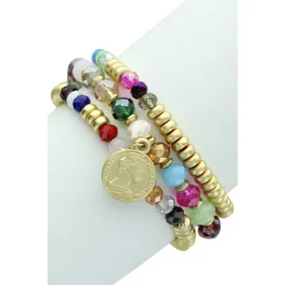 Olivia Welles Calista Layered Beaded Coin Charm Bracelet In Multi