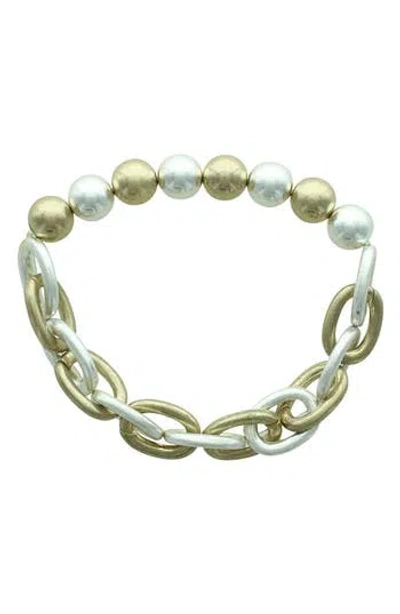Olivia Welles Callie Beaded Chain Link Bracelet In Metallic
