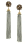 Olivia Welles Cloudy Skies Tassel Earrings In Gold/grey
