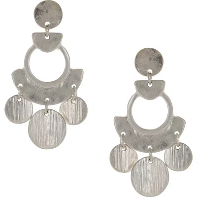 Olivia Welles Coin Circle Drop Earrings In Worn Silver