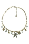 Olivia Welles Crystal & Faux Pearl Starfish Charm Necklace